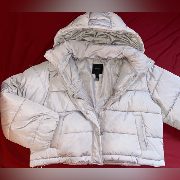 Women’s Grey short puffer coat size M (crop top) - Picture 5 of 6